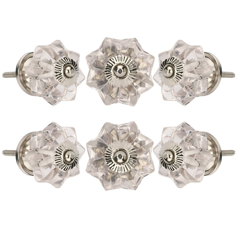 Perilla Home Set of 6 Crystal Knobs - for Cabinet & Drawers Decorative Glass Knobs - for Home, Kitchen, Cabinet, Hardware, Cupboard, Door, Dresser, Wardrobe and Drawer Pulls (Clear) - Image 1
